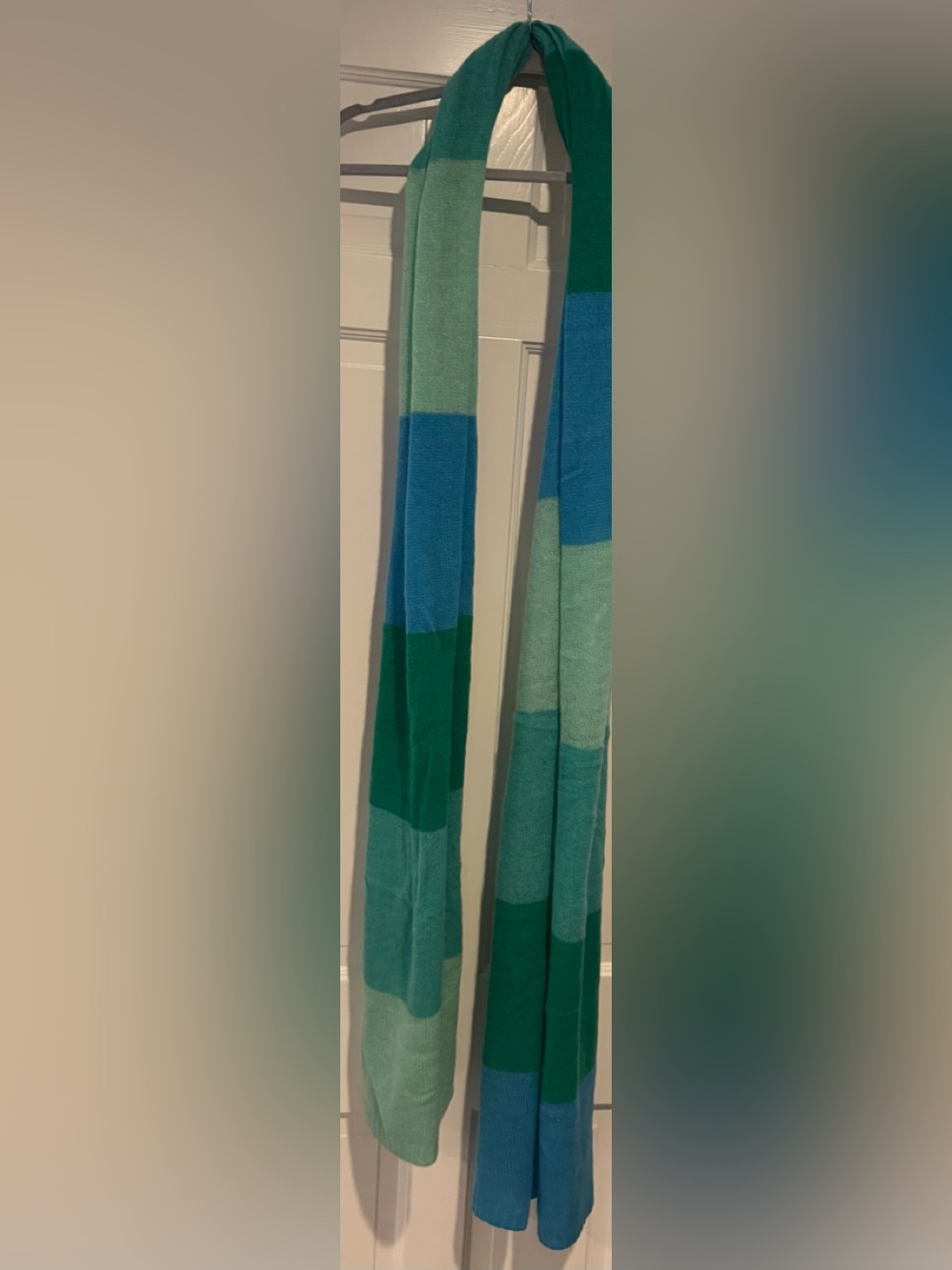 Green & Blue Striped Knit Cashmere Scarf